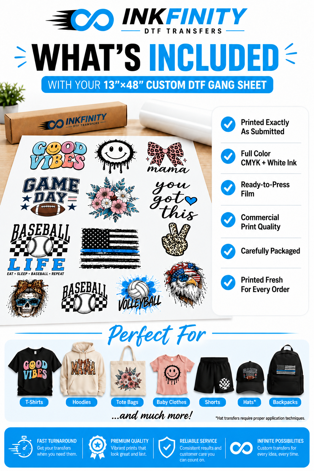 13 × 48 Custom DTF Gang Sheet – Ready to Press Full Color Heat Transfer
