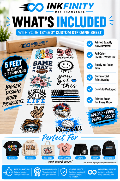 13 × 60 Custom DTF Gang Sheet – Ready to Press Full Color Heat Transfer